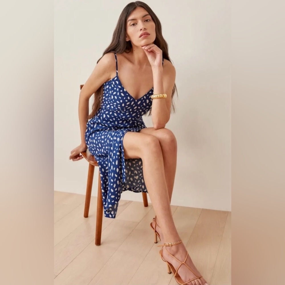 Reformation Crimini Dress in Blue Splatter - Picture 2 of 5